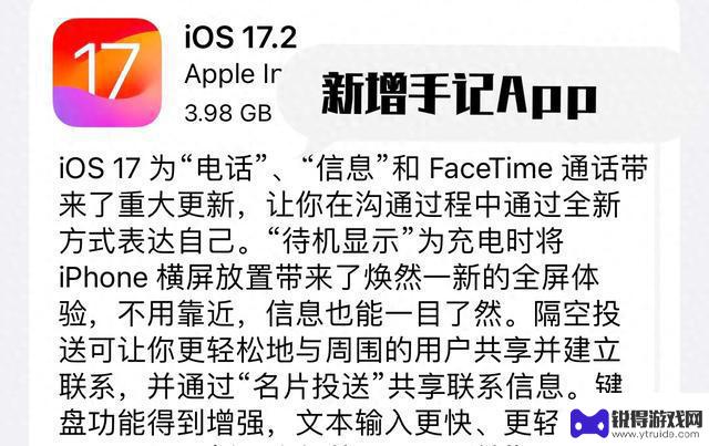 苹果今天凌晨推送的iOS17.2正式版已发手记App全新上线